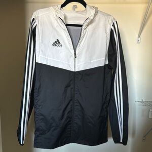 adidas Black and White Utility Jacket with Hood and Full-Length Zipper